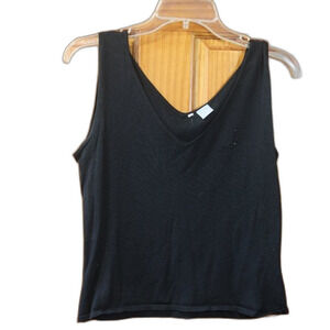 Black Vneck Cropped Silk Beaded Tank Top Med
